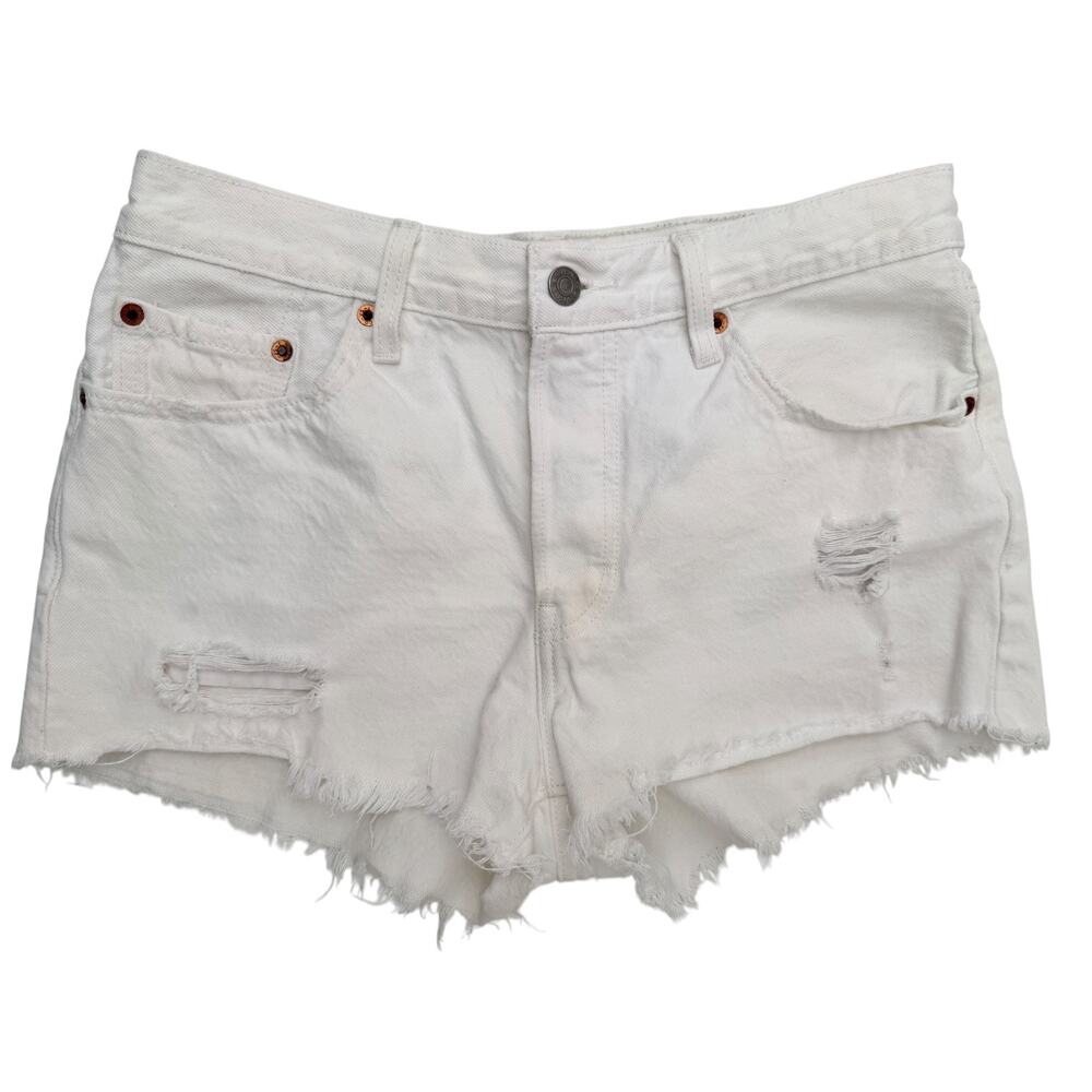Levis 501 Denim Shorts Womens Size 28 White Distressed Cutoff Jean Shorts